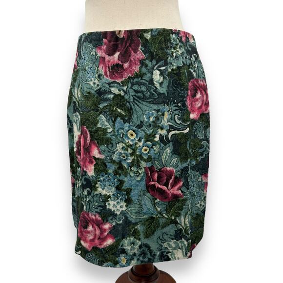 NEW J. Jill Ponte Stretch Floral Work Skirt Petite Small Green Blue Pink Rose - Picture 2 of 14